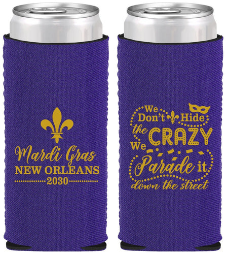 Custom Mardi Gras Neoprene Slim Can Coolers - Fleur De Lis | 190013