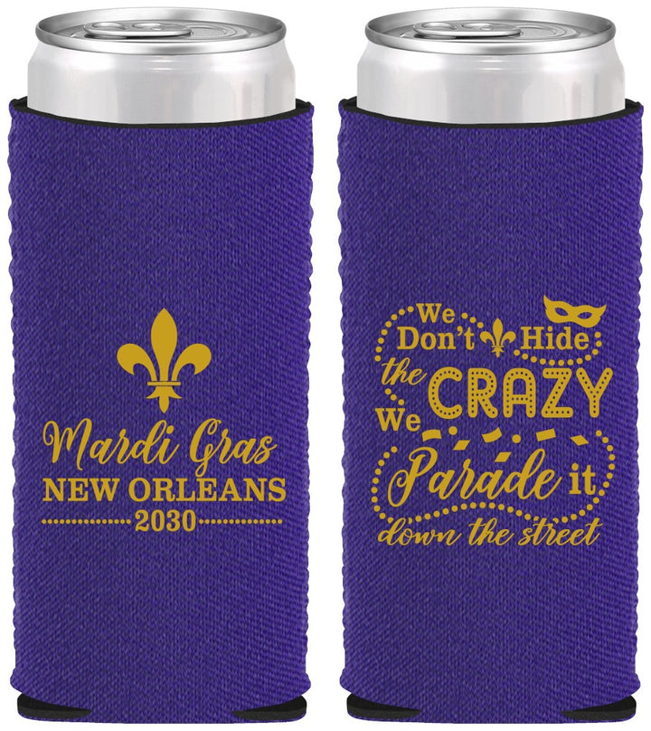 Custom Mardi Gras Neoprene Slim Can Coolers - Fleur De Lis | 190013
