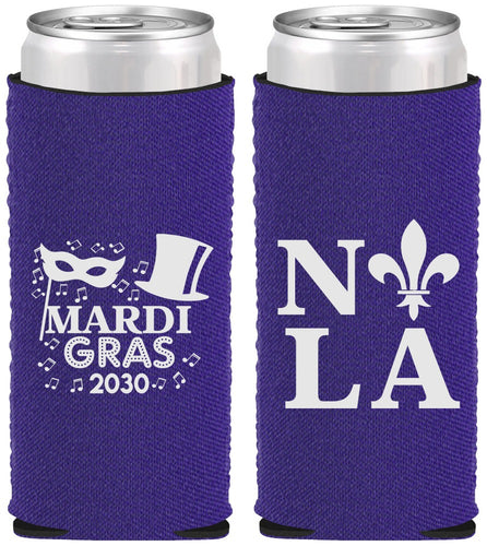 Custom Mardi Gras Neoprene Slim Can Coolers - Nola Fleur De Lis | 190014