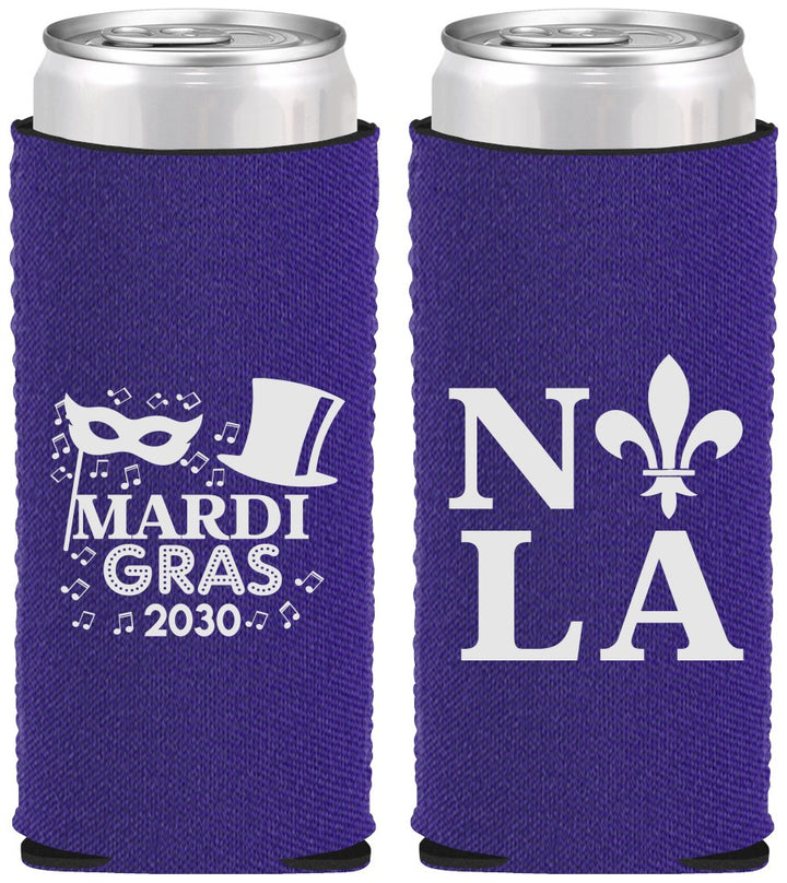 Custom Mardi Gras Neoprene Slim Can Coolers - Nola Fleur De Lis | 190014