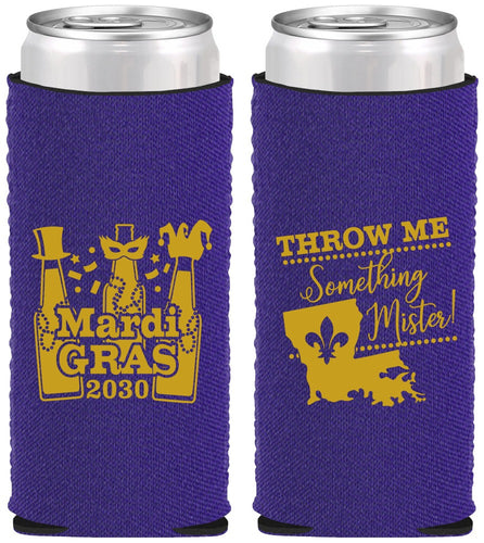 Custom Mardi Gras Neoprene Slim Can Coolers - Beads Nola | 190017