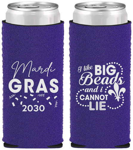Custom Mardi Gras Neoprene Slim Can Coolers - Big Bead Fleur De Lis | 190018