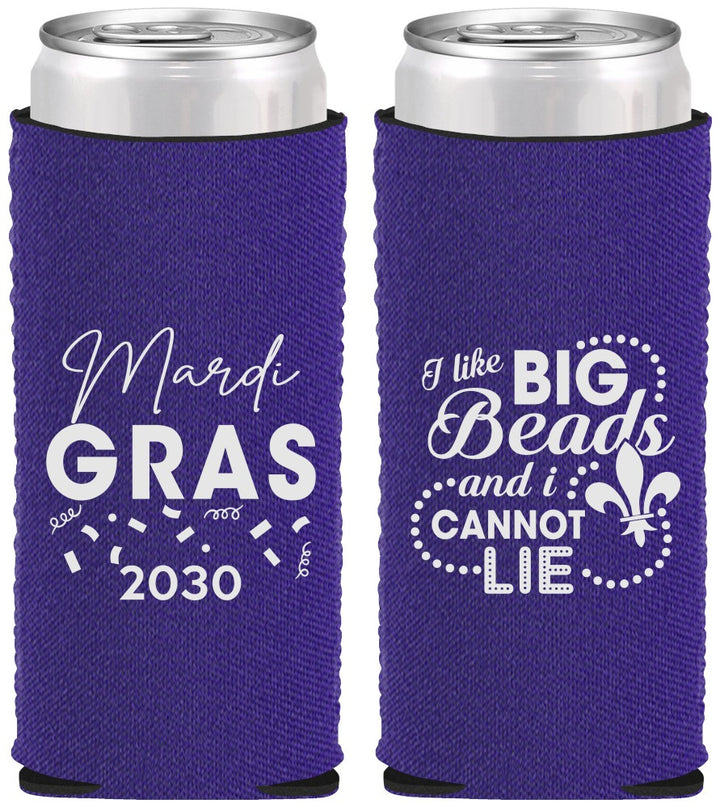 Custom Mardi Gras Neoprene Slim Can Coolers - Big Bead Fleur De Lis | 190018