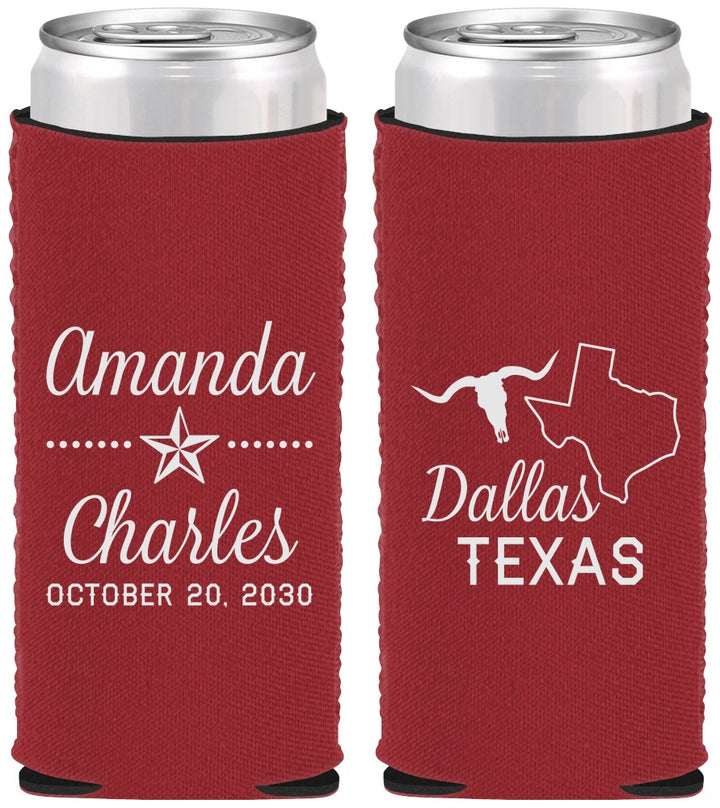 Custom Wedding Neoprene Slim Can Coolers - Texas | 192