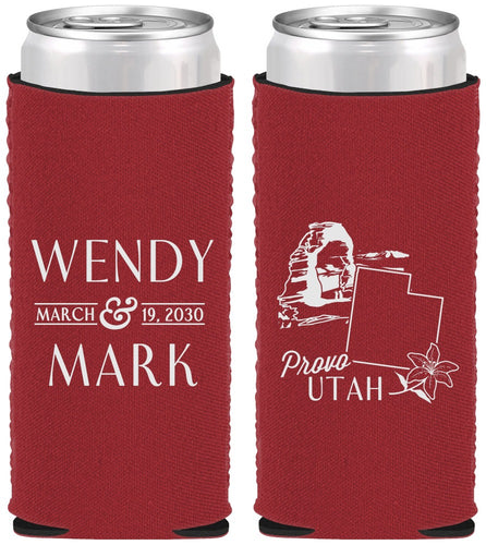 Custom Wedding Neoprene Slim Can Coolers - Utah | 193