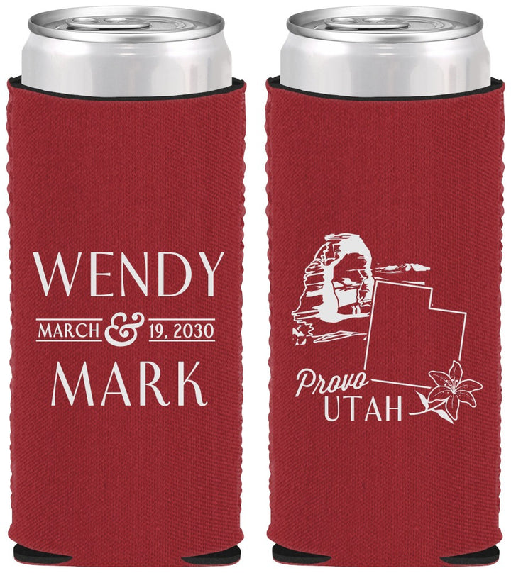 Custom Wedding Neoprene Slim Can Coolers - Utah | 193