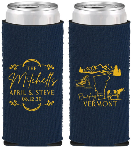 Custom Wedding Neoprene Slim Can Coolers - Vermont | 194