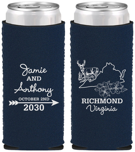 Custom Wedding Neoprene Slim Can Coolers - Virginia | 195