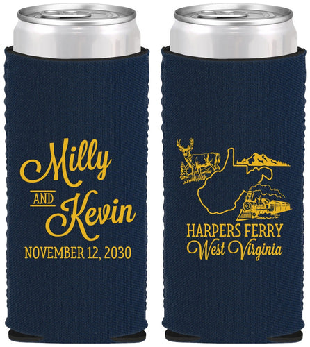 Custom Wedding Neoprene Slim Can Coolers - West Virginia | 197