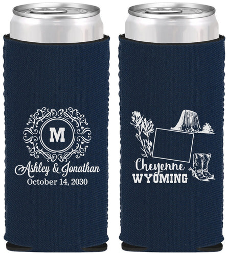 Custom Wedding Neoprene Slim Can Coolers - Wyoming | 199