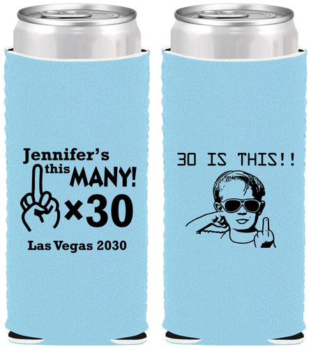 Custom Birthday Neoprene Slim Can Coolers - 30th | 20000