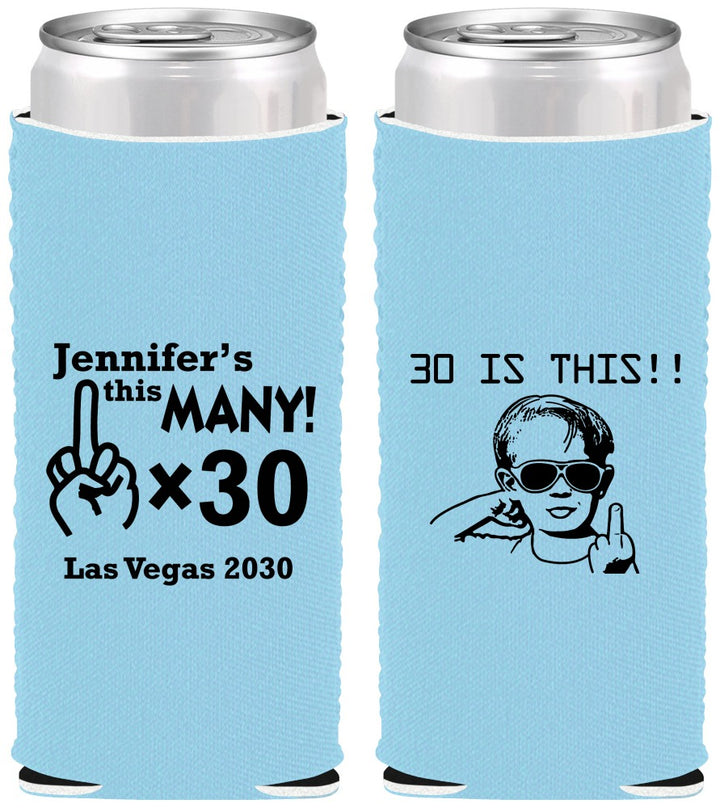 Custom Birthday Neoprene Slim Can Coolers - 30th | 20000