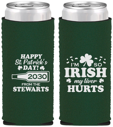Custom St Patricks Day Neoprene Slim Can Coolers - Irish My Liver Hurts | 200000