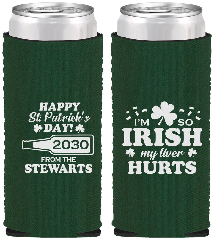 Custom St Patricks Day Neoprene Slim Can Coolers - Irish My Liver Hurts | 200000