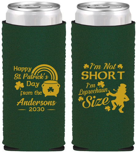 Custom St Patricks Day Neoprene Slim Can Coolers - Leprechaun | 200001