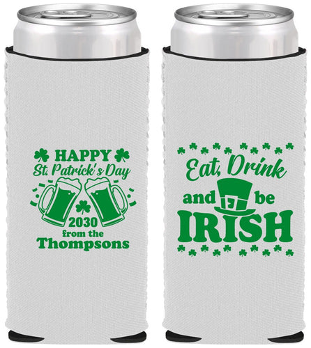 Custom St Patricks Day Neoprene Slim Can Coolers - Eat Drink Be Irish | 200002