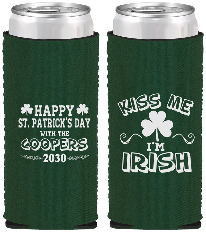 Custom St Patricks Day Neoprene Slim Can Coolers - Kiss Me I Am Irish | 200004