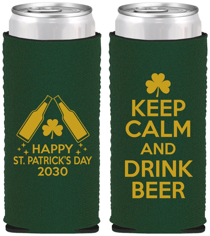 Custom St Patricks Day Neoprene Slim Can Coolers - Clover Irish | 200005