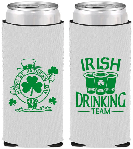 Custom St Patricks Day Neoprene Slim Can Coolers - Irish Drinking Team | 200006