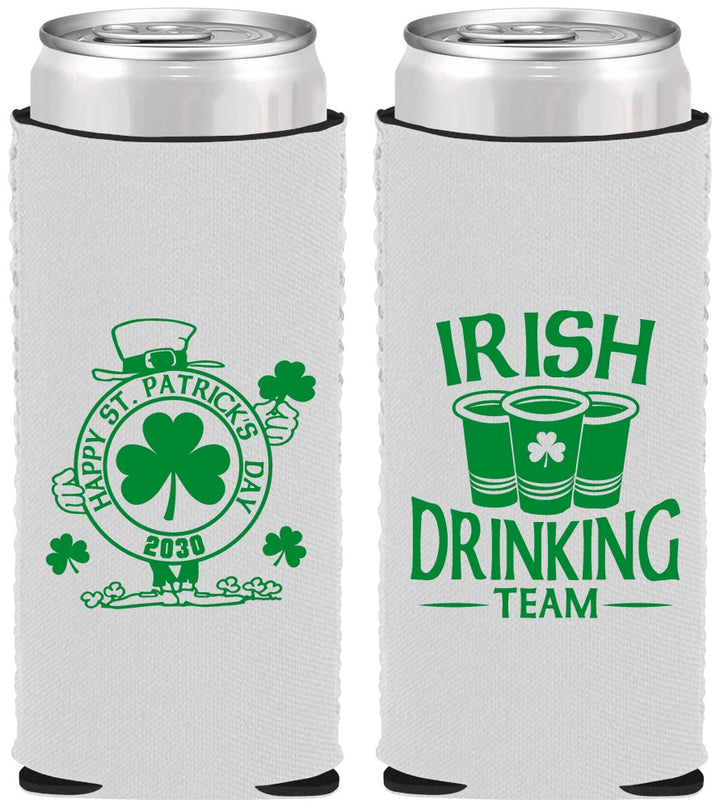 Custom St Patricks Day Neoprene Slim Can Coolers - Irish Drinking Team | 200006