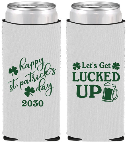 Custom St Patricks Day Neoprene Slim Can Coolers - Lucked Up | 200007