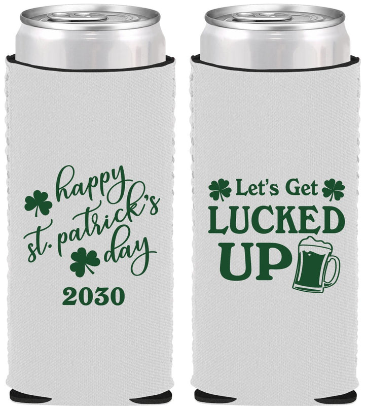 Custom St Patricks Day Neoprene Slim Can Coolers - Lucked Up | 200007