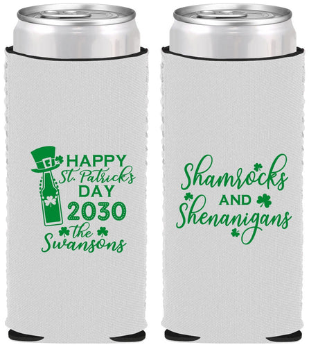 Custom St Patricks Day Neoprene Slim Can Coolers - Shamrocks Shenanigans | 200010