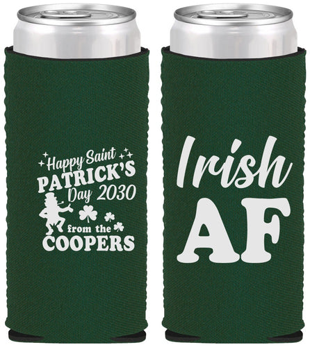 Custom St Patricks Day Neoprene Slim Can Coolers - Irish Af Leprechaun | 200012