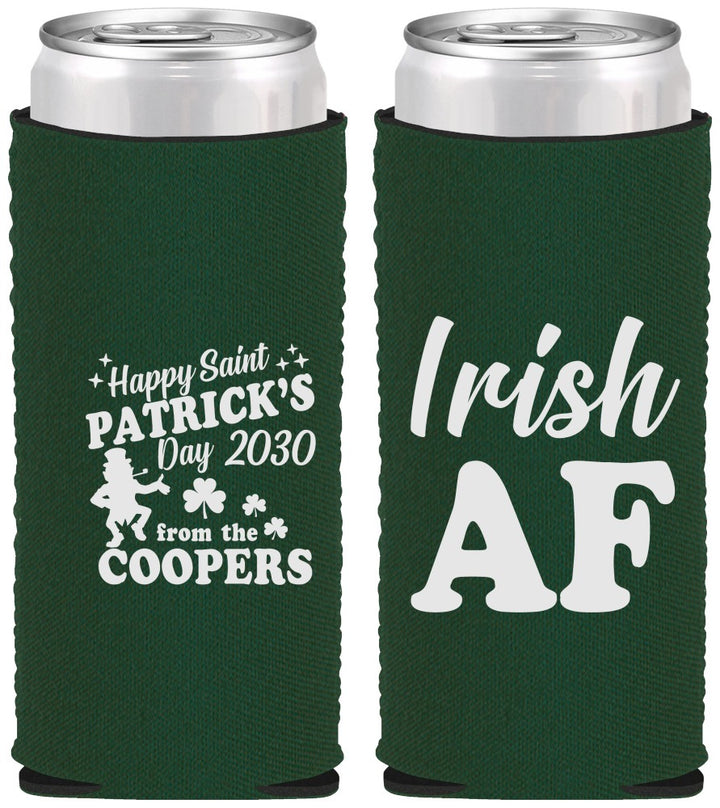 Custom St Patricks Day Neoprene Slim Can Coolers - Irish Af Leprechaun | 200012