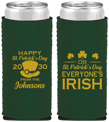 Custom St Patricks Day Neoprene Slim Can Coolers - Irish Leprechaun | 200013