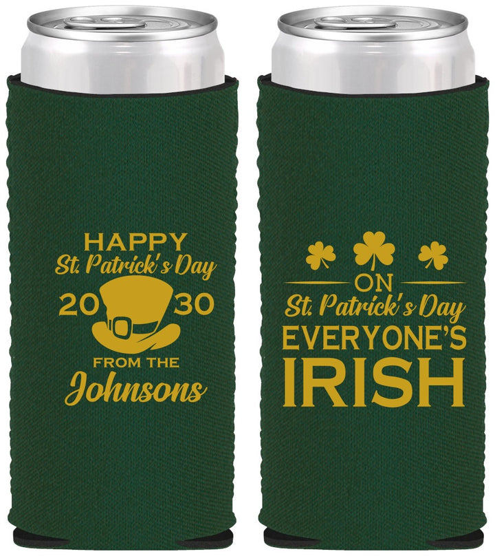 Custom St Patricks Day Neoprene Slim Can Coolers - Irish Leprechaun | 200013