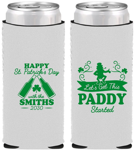 Custom St Patricks Day Neoprene Slim Can Coolers - Lets Get The Paddy Started | 200014