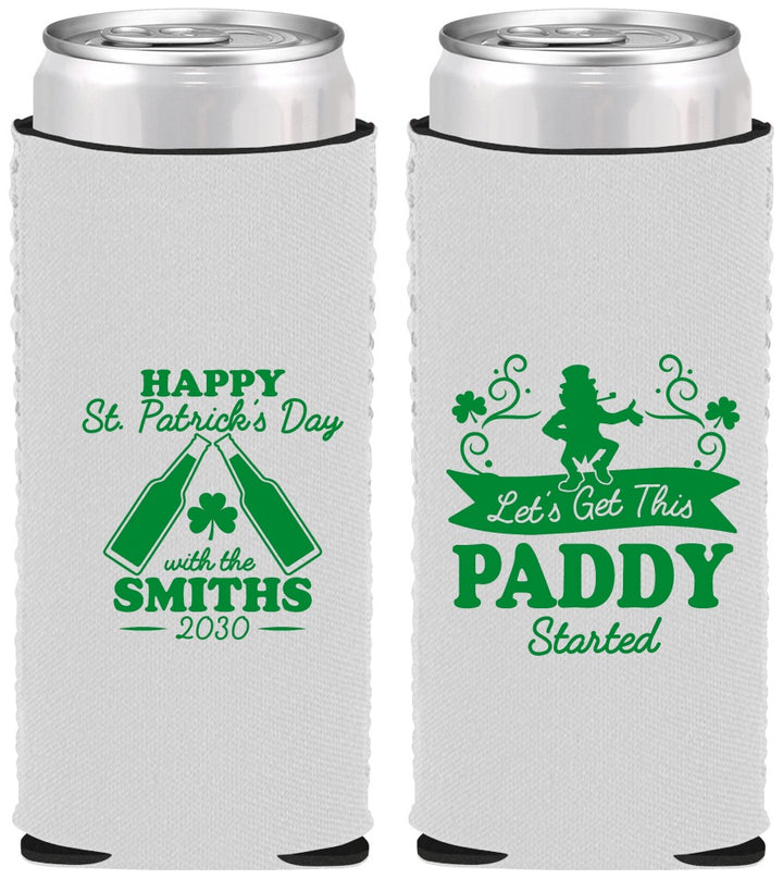 Custom St Patricks Day Neoprene Slim Can Coolers - Lets Get The Paddy Started | 200014