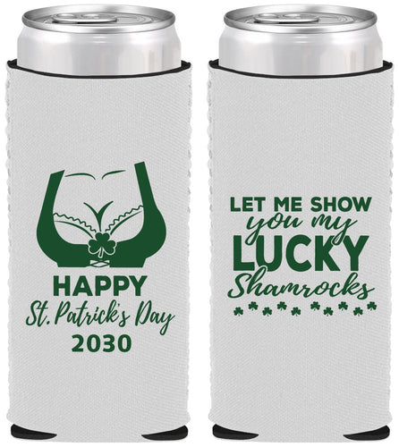 Custom St Patricks Day Neoprene Slim Can Coolers - Shamrocks | 200015