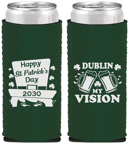 Custom St Patricks Day Neoprene Slim Can Coolers - Dublin My Vision | 200016