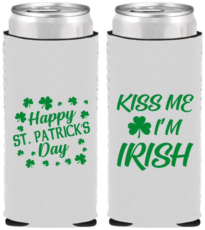 Custom St Patricks Day Neoprene Slim Can Coolers - Kiss Me I Am Irish | 200018