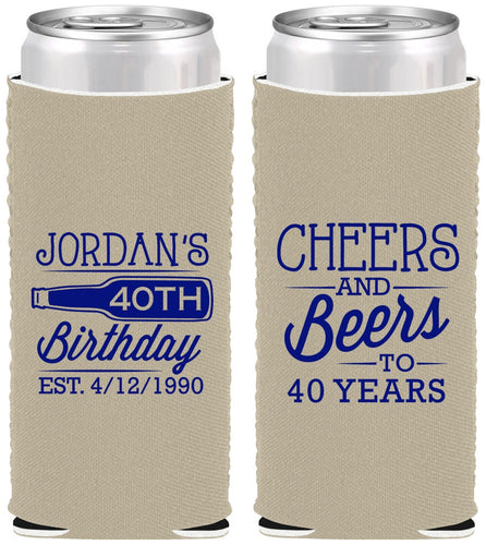 Custom Birthday Neoprene Slim Can Coolers - Cheers Beers To 40 Years | 20002