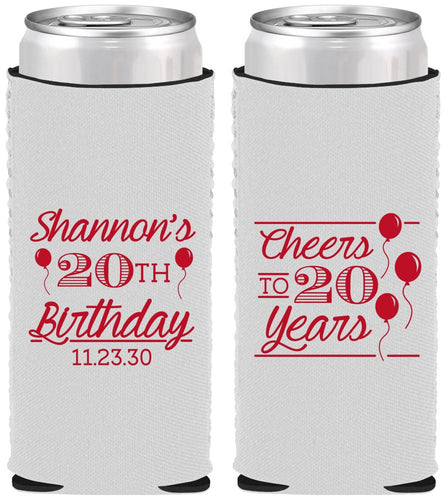 Custom Birthday Neoprene Slim Can Coolers - Cheers To 20 Years | 20004