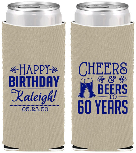 Custom Birthday Neoprene Slim Can Coolers - 60th | 20006
