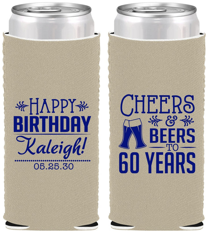 Custom Birthday Neoprene Slim Can Coolers - 60th | 20006