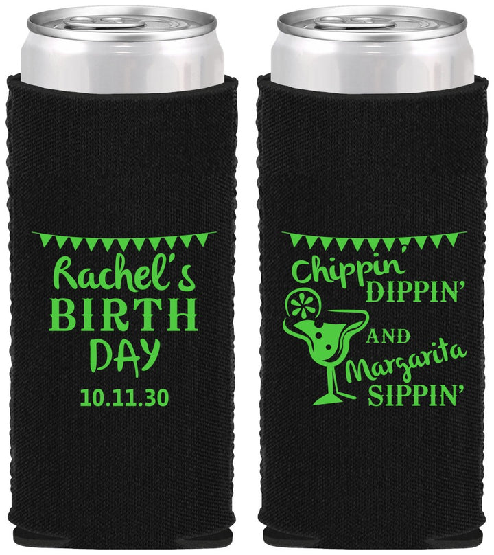 Custom Birthday Neoprene Slim Can Coolers - Fiesta Margarita | 20009