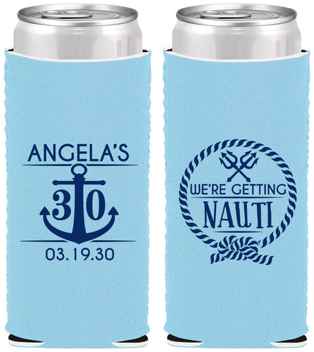 Custom Birthday Neoprene Slim Can Coolers - 30th Nautical | 20010