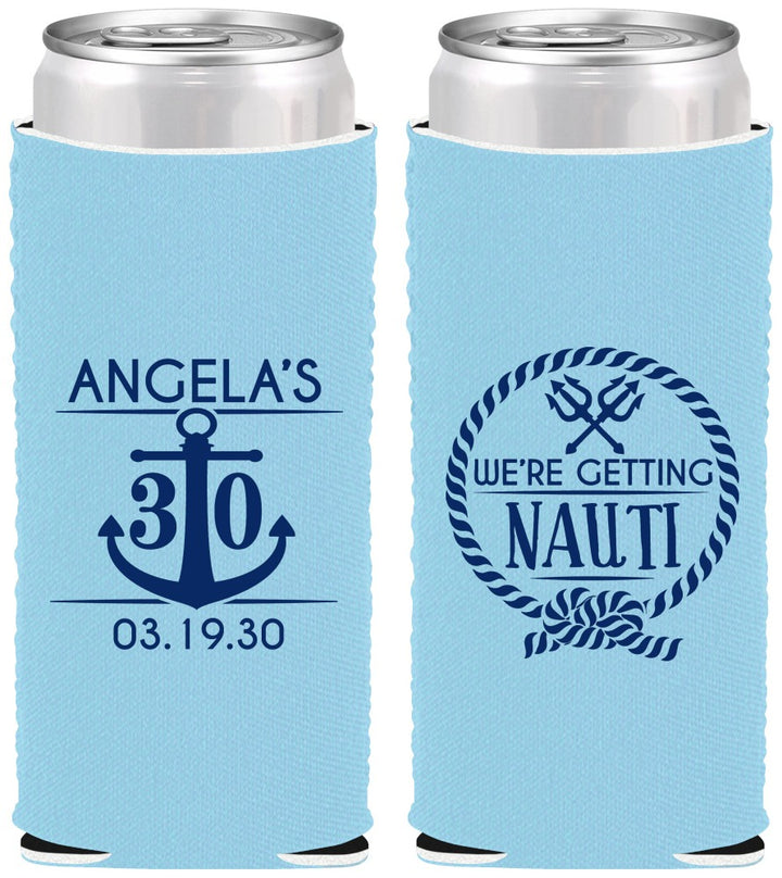 Custom Birthday Neoprene Slim Can Coolers - 30th Nautical | 20010