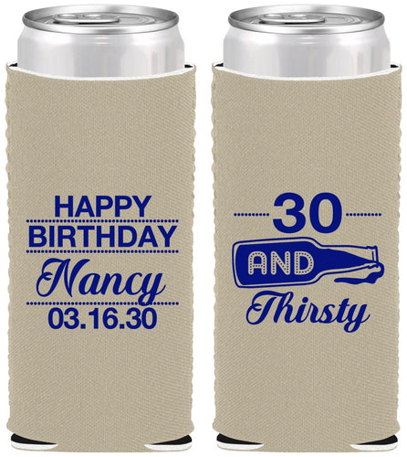 Custom Birthday Neoprene Slim Can Coolers - 30 And Thirsty | 20014