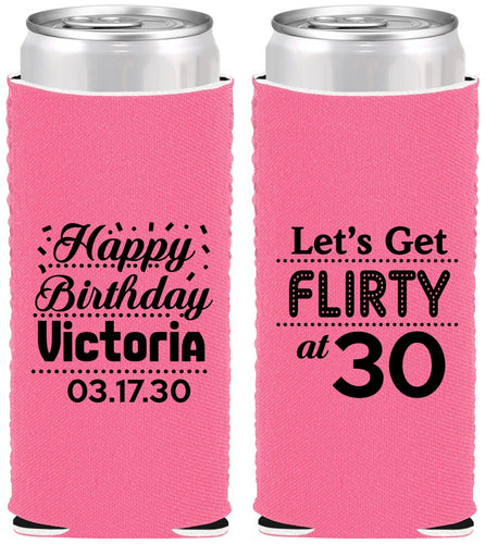 Custom Birthday Neoprene Slim Can Coolers - Flirty At 30 | 20015