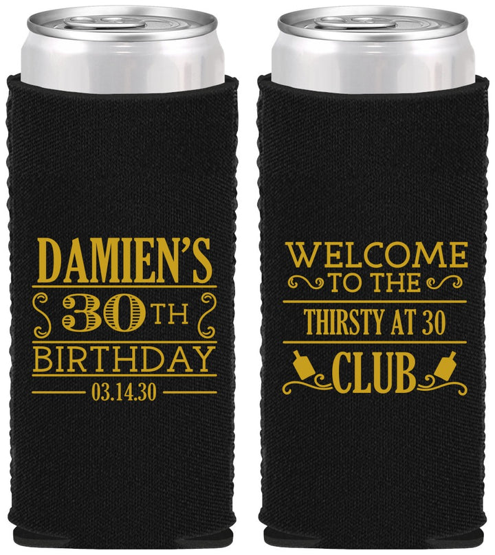 Custom Birthday Neoprene Slim Can Coolers - 30th | 20016