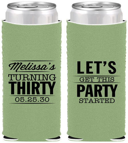 Custom Birthday Neoprene Slim Can Coolers - 30th | 20017