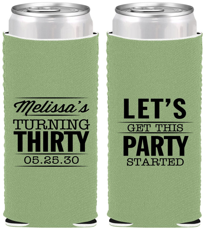 Custom Birthday Neoprene Slim Can Coolers - 30th | 20017