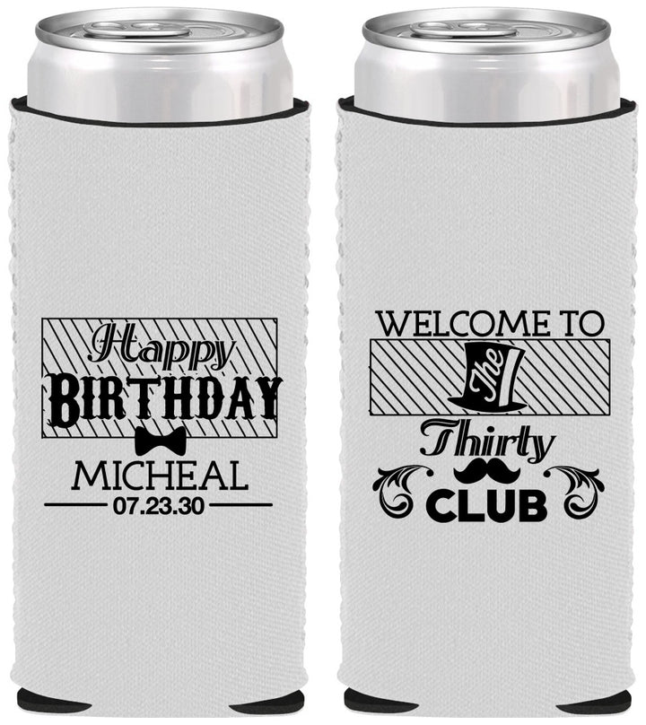 Custom Birthday Neoprene Slim Can Coolers - 30th | 20018