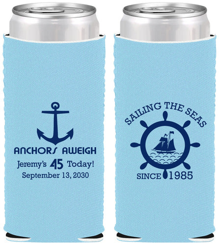 Custom Birthday Neoprene Slim Can Coolers - 45th Nautical | 20023